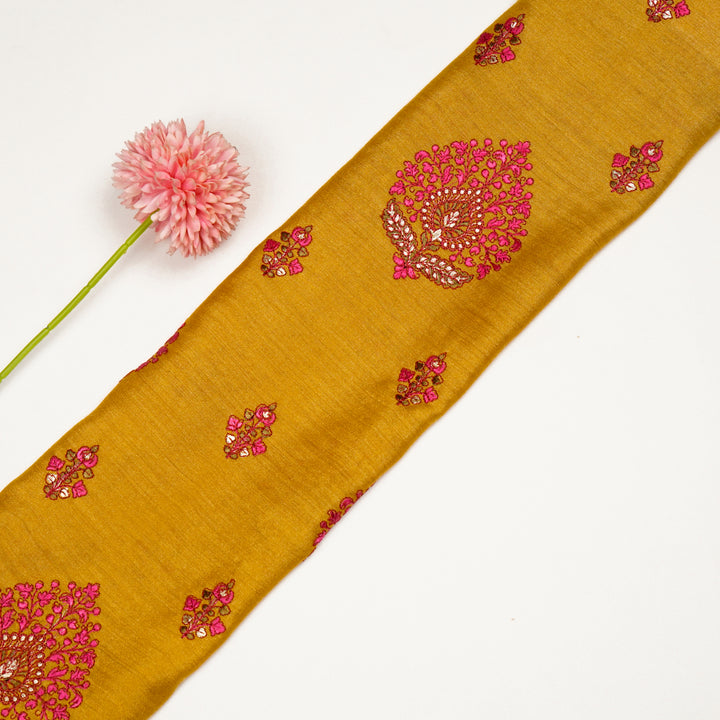 Gold Munga Silk Peru Buta Embroidered Fabric