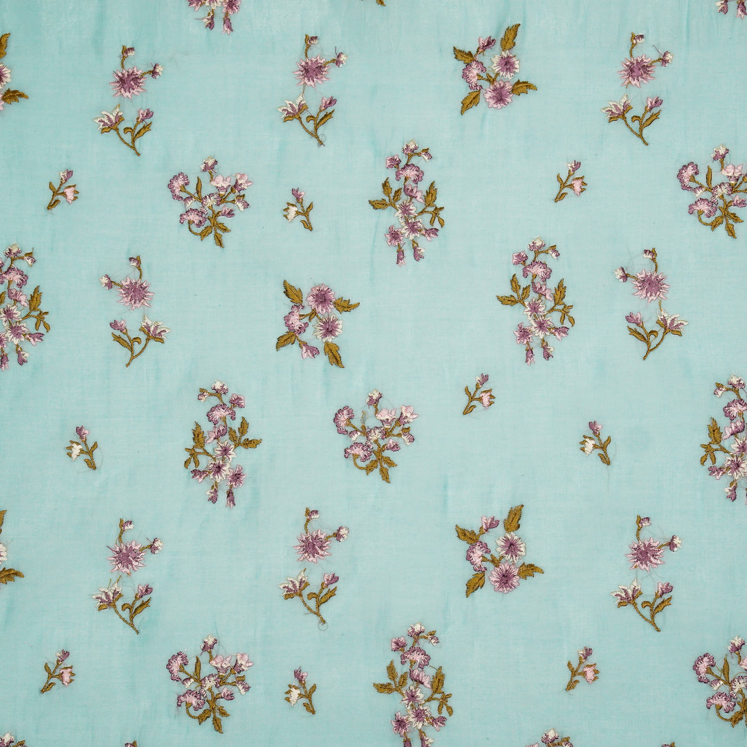Ayda Buta Buti Mixture on Light Turquoise Cotton Silk Embroidered Fabric