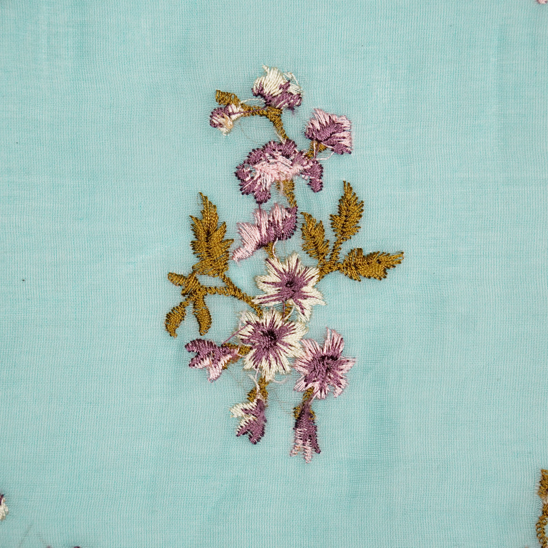 Ayda Buta Buti Mixture on Light Turquoise Cotton Silk Embroidered Fabric