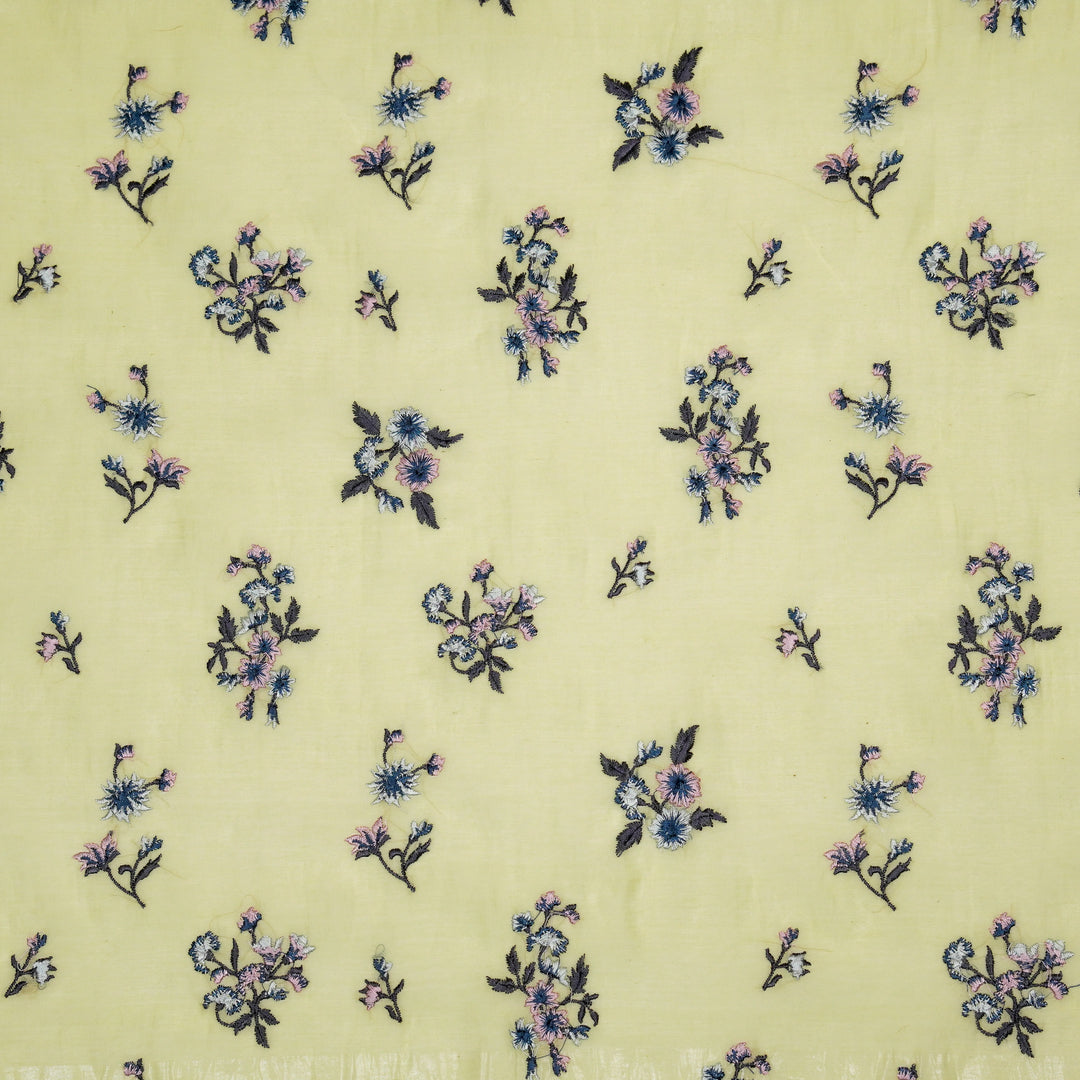 Ayda Buta Buti Mixture on Lemon Cotton Silk Embroidered Fabric