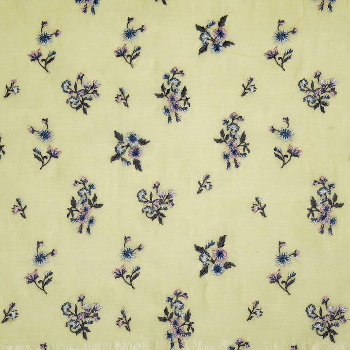 Ayda Buta Buti Mixture on Lemon Cotton Silk Embroidered Fabric