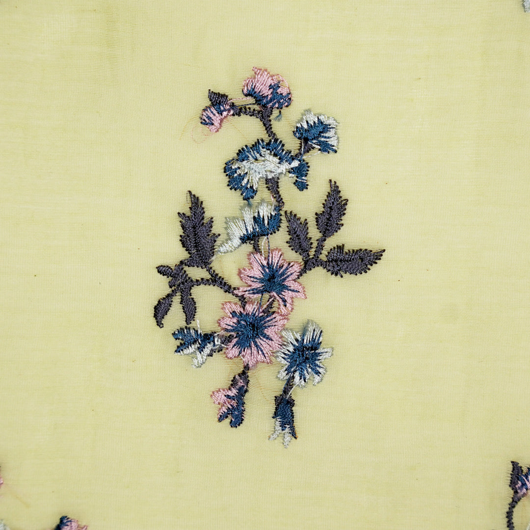 Ayda Buta Buti Mixture on Lemon Cotton Silk Embroidered Fabric