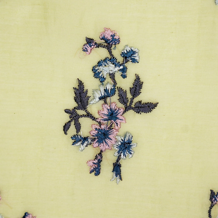 Ayda Buta Buti Mixture on Lemon Cotton Silk Embroidered Fabric