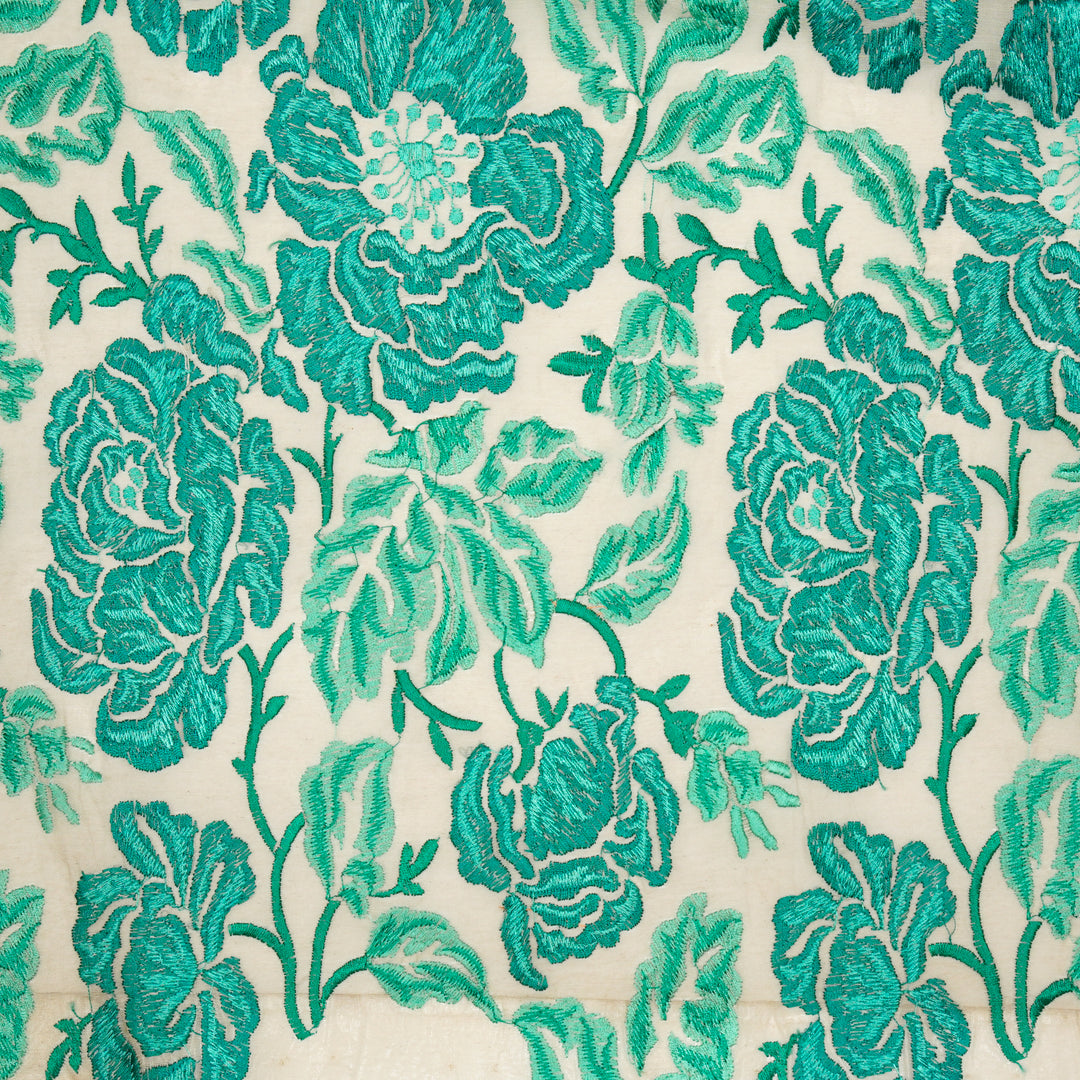 Griva Jaal on Teal Cotton Silk Embroidered Fabric