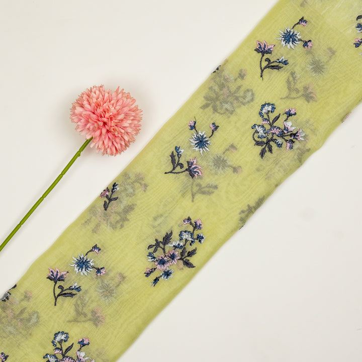 Ayda Buta Buti Mixture on Lemon Cotton Silk Embroidered Fabric