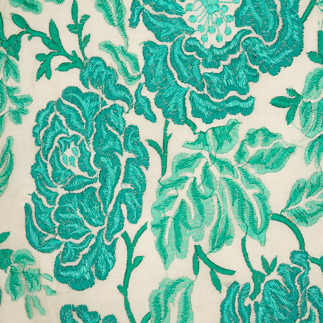 Griva Jaal on Teal Cotton Silk Embroidered Fabric