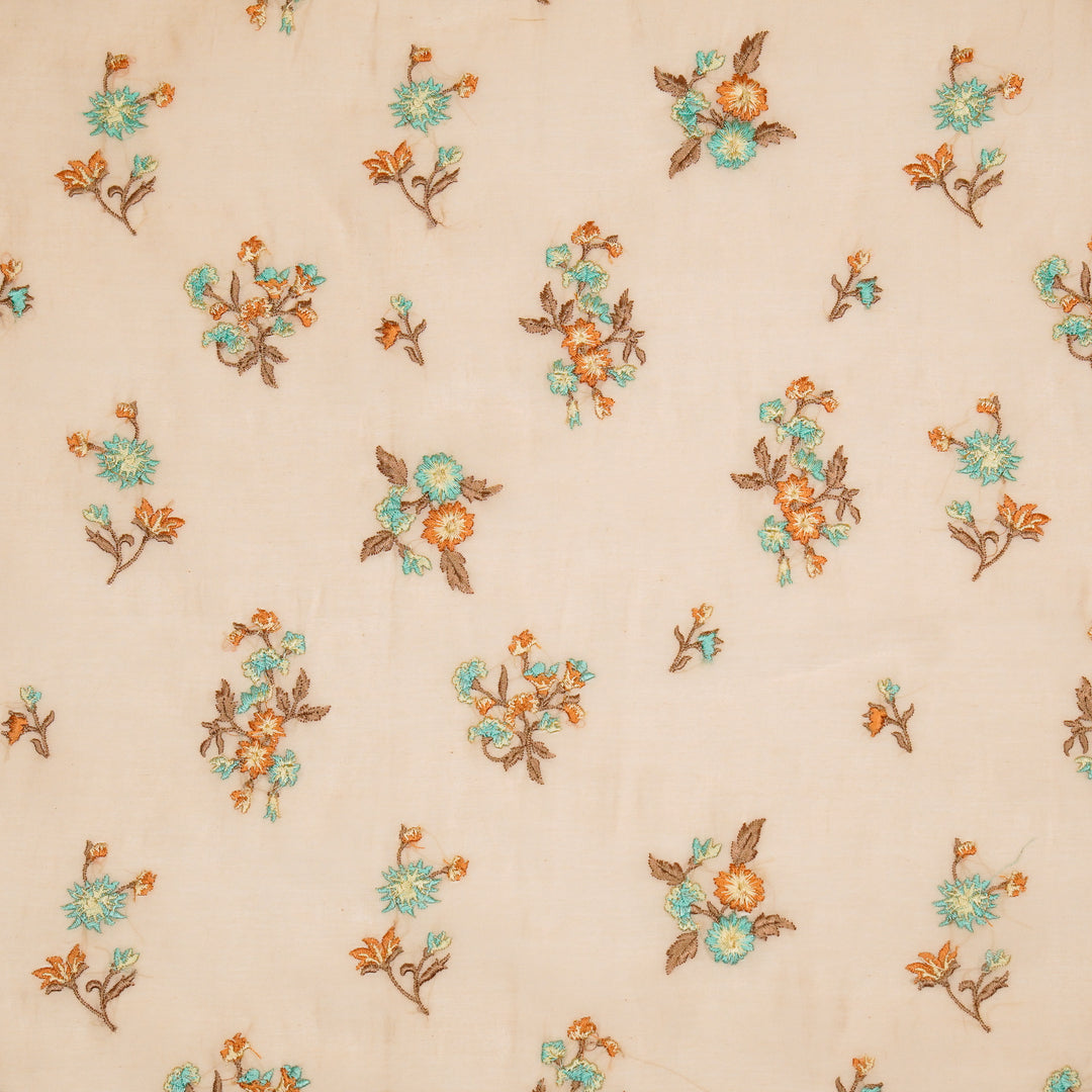 Ayda Buta Buti Mixture on Light Peach Cotton Silk Embroidered Fabric