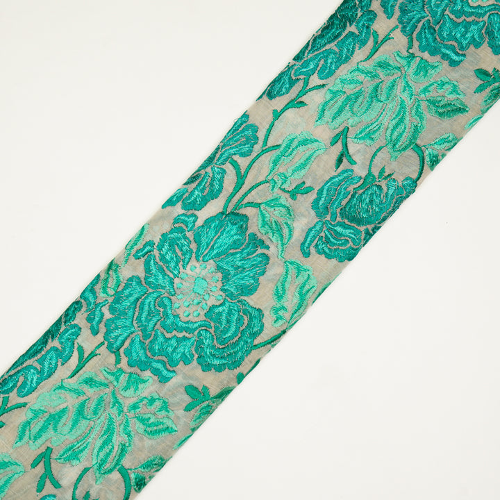 Griva Jaal on Teal Cotton Silk Embroidered Fabric