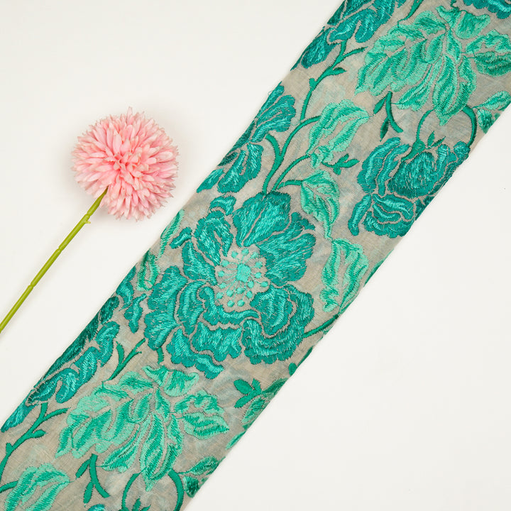 Griva Jaal on Teal Cotton Silk Embroidered Fabric