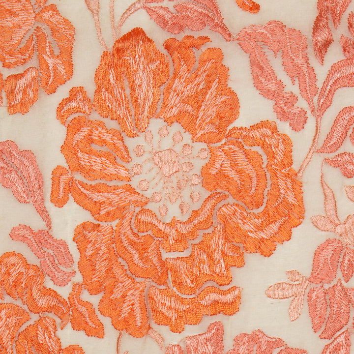 Griva Jaal on Peach Cotton Silk Embroidered Fabric