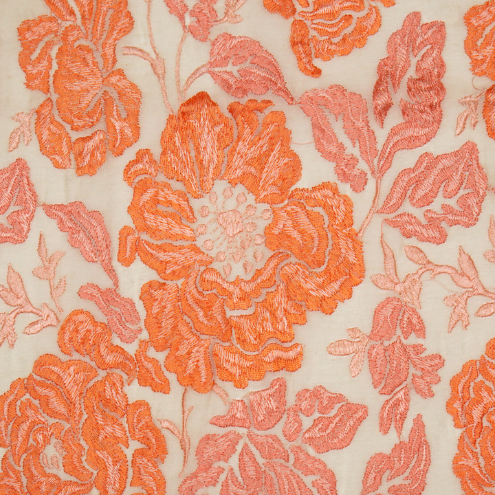 Griva Jaal on Peach Cotton Silk Embroidered Fabric