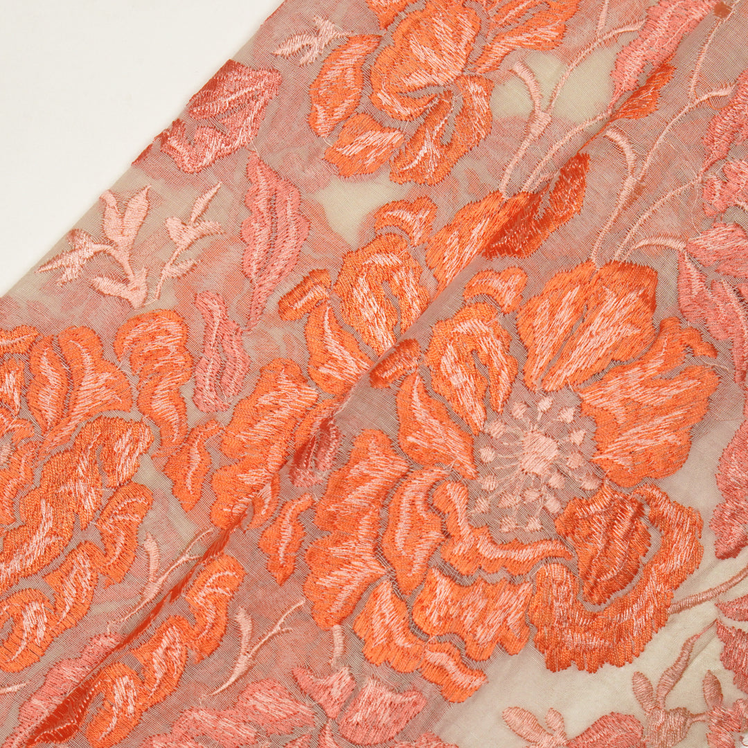 Griva Jaal on Peach Cotton Silk Embroidered Fabric