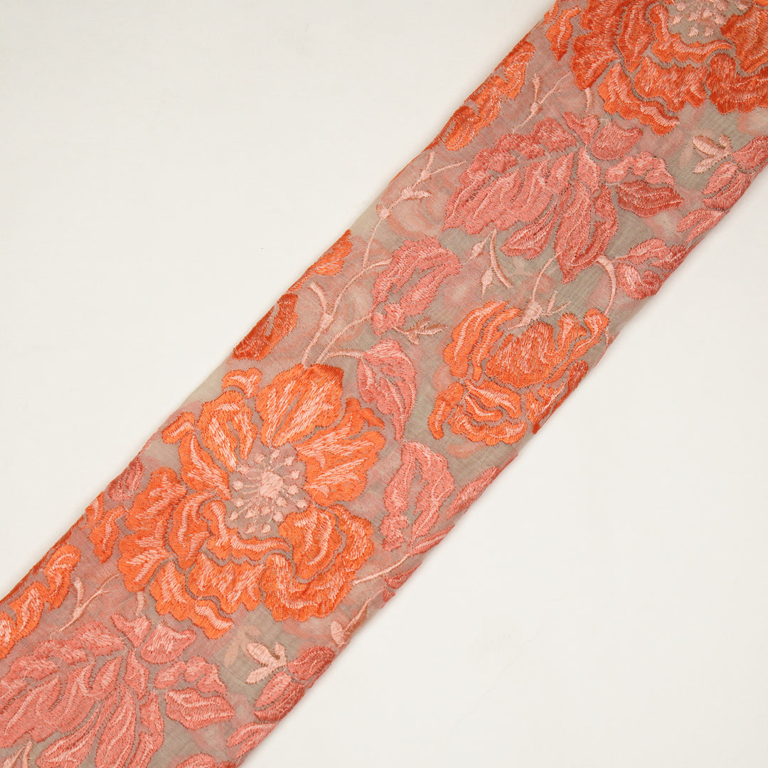 Griva Jaal on Peach Cotton Silk Embroidered Fabric