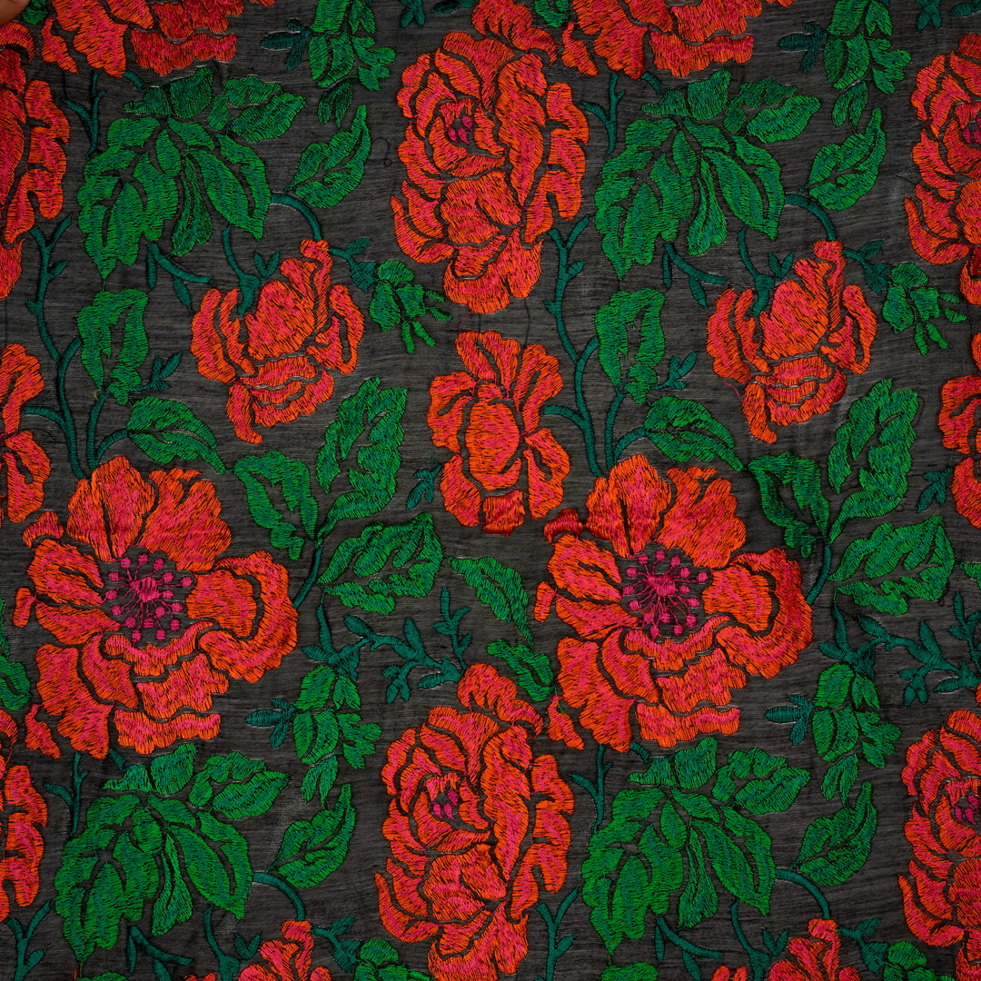 Griva Jaal on Black Cotton Silk Embroidered Fabric