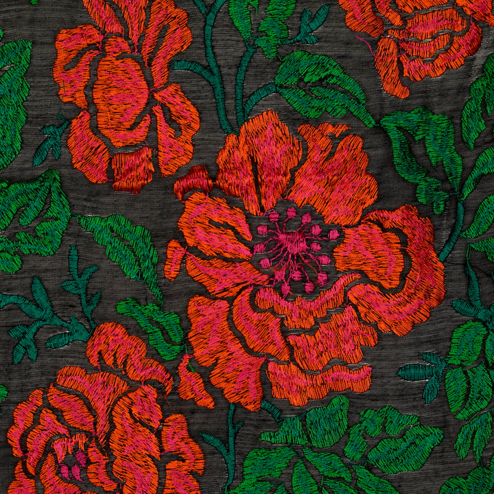 Griva Jaal on Black Cotton Silk Embroidered Fabric