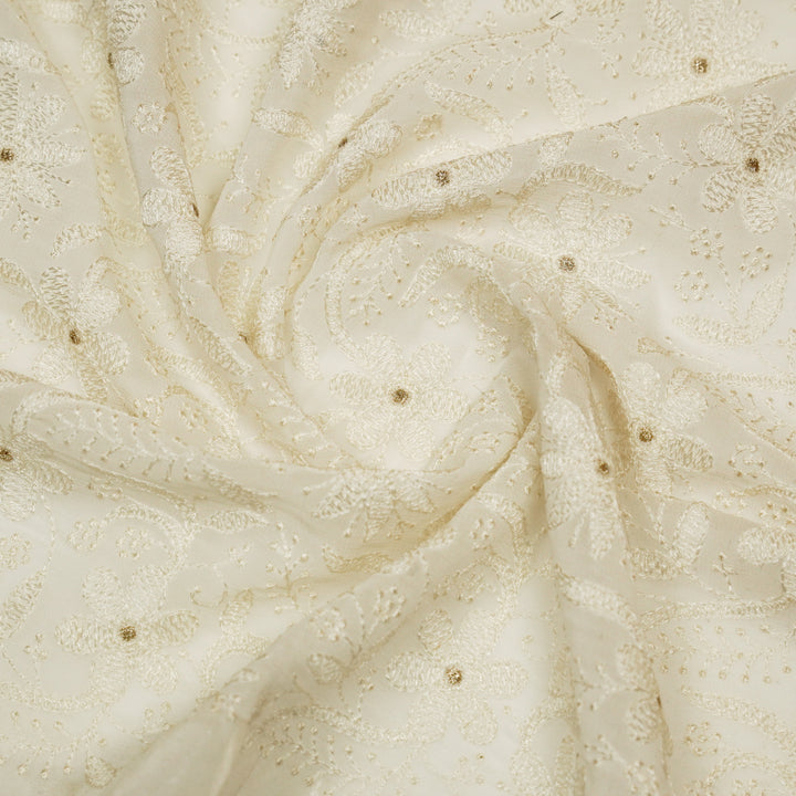 Charita Jaal on Natural Ivory Cotton Silk Embroidered Fabric