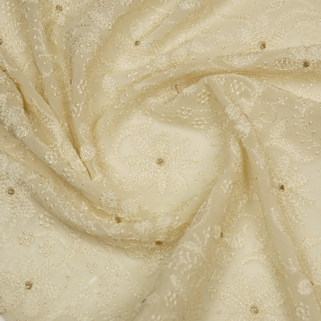 Charita Jaal on Cream Cotton Silk Embroidered Fabric