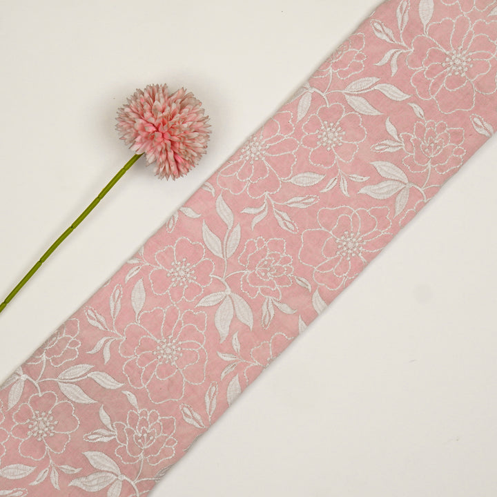 Samha Jaal on Pink Malmal Embroidered Fabric