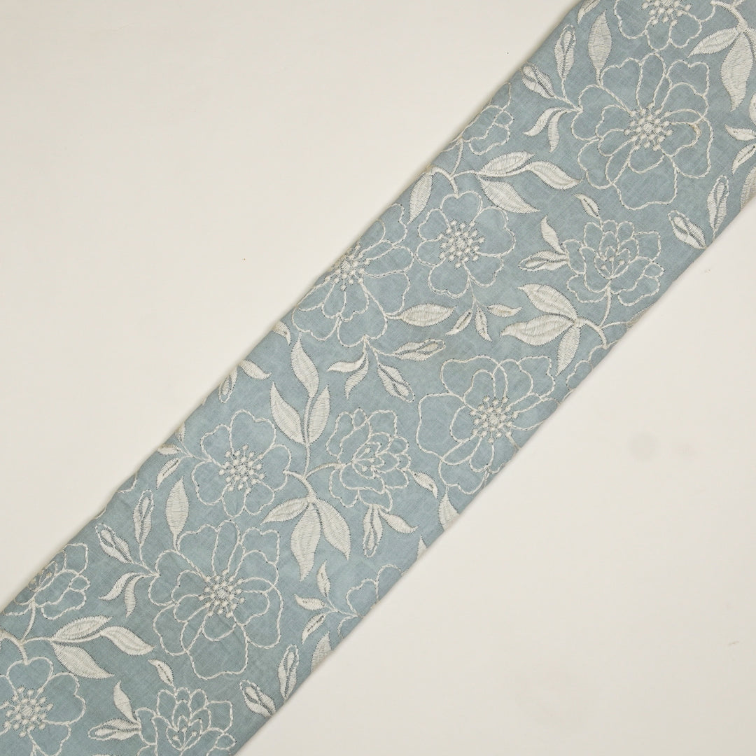 Samha Jaal on Sky Blue Malmal Embroidered Fabric