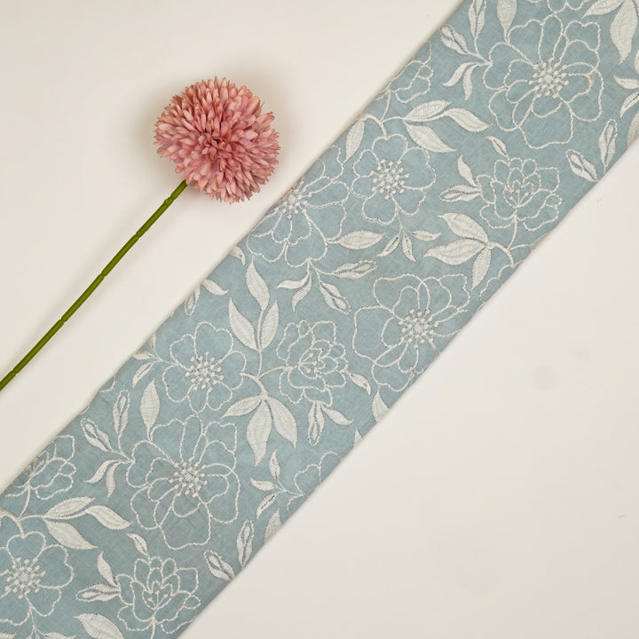 Samha Jaal on Sky Blue Malmal Embroidered Fabric