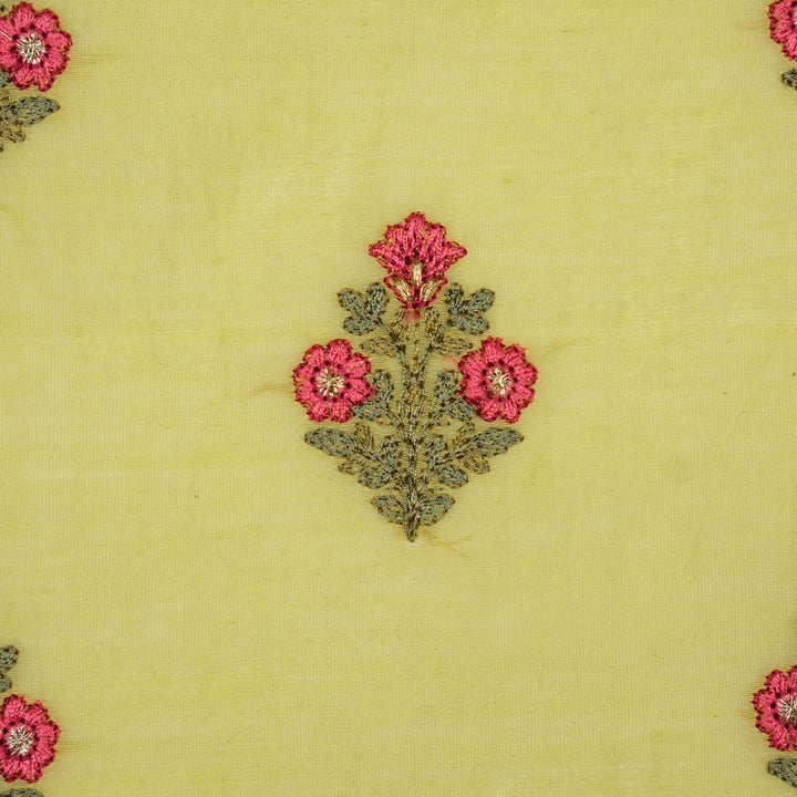 Rima Buti on Lemon Cotton Silk Embroidered Fabric