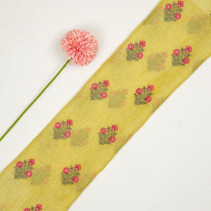 Rima Buti on Lemon Cotton Silk Embroidered Fabric