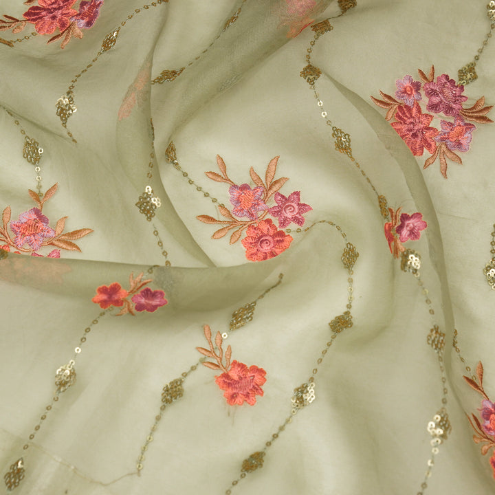 Purvai Floral Jaal on Marine Green Silk Organza