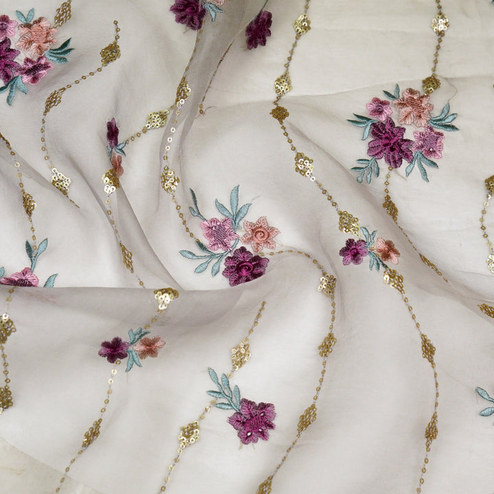 Purvai Floral Jaal on Aqua Grey Silk Organza