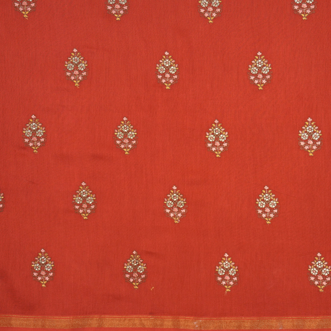 Iipsitha Embroidered Saree on Red Silk Chanderi