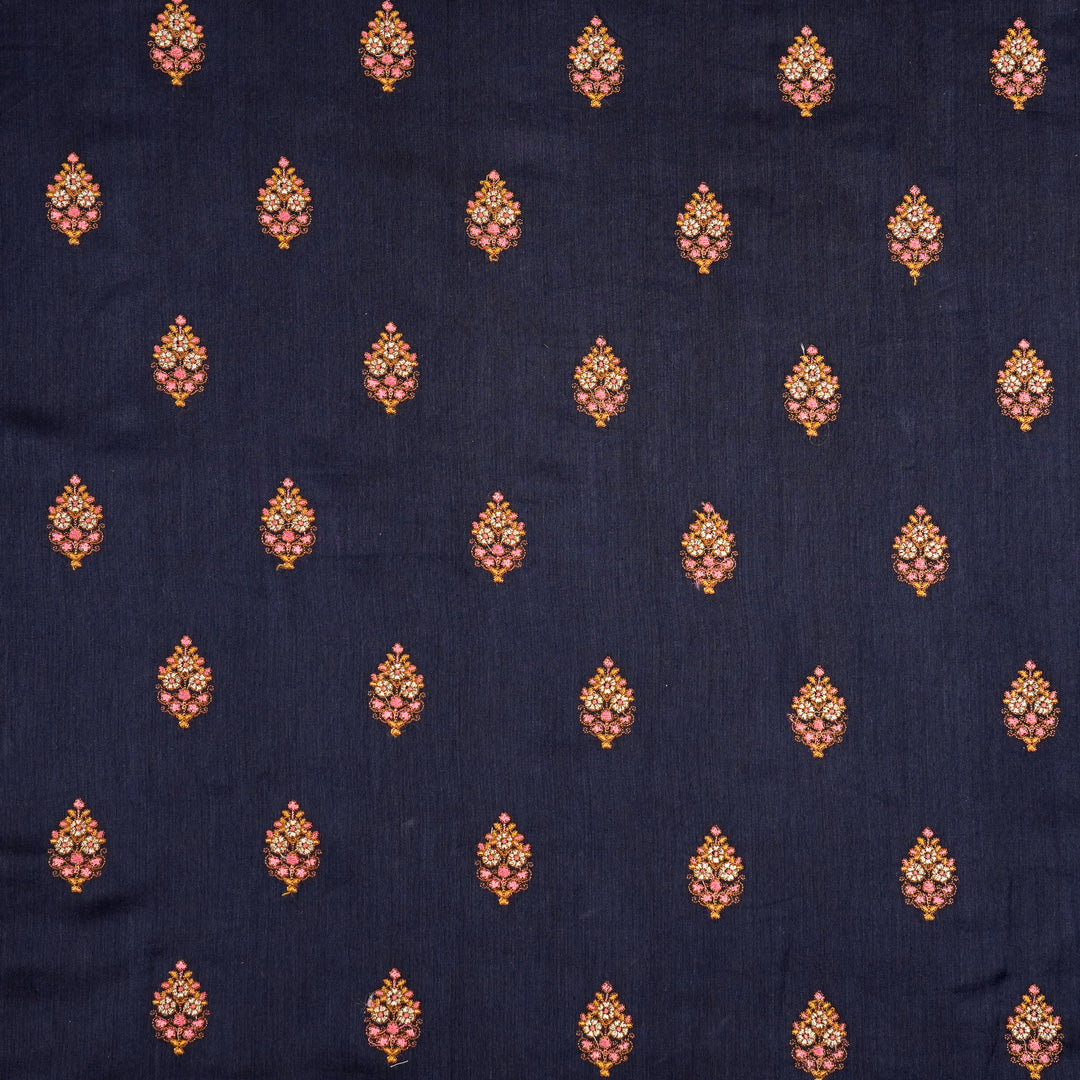 Iipsitha Embroidered Saree on Navy Blue Silk Chanderi