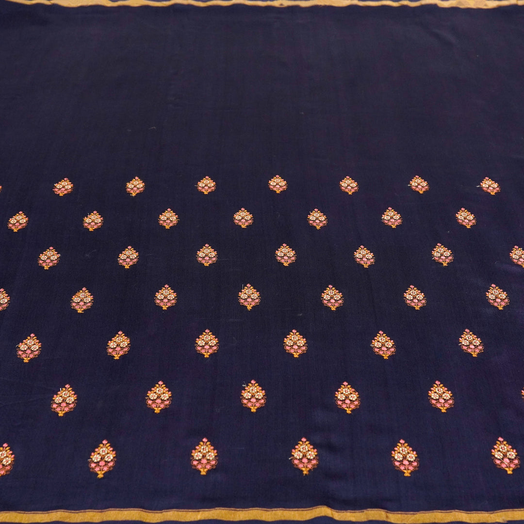 Iipsitha Embroidered Saree on Navy Blue Silk Chanderi