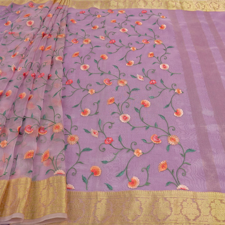 Jaishana Embroidered Saree on Lilac Silk Organza