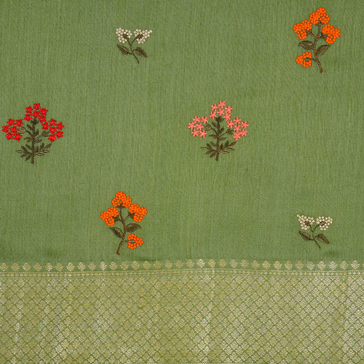 Darshini Embroidered Saree on Olive Munga Silk