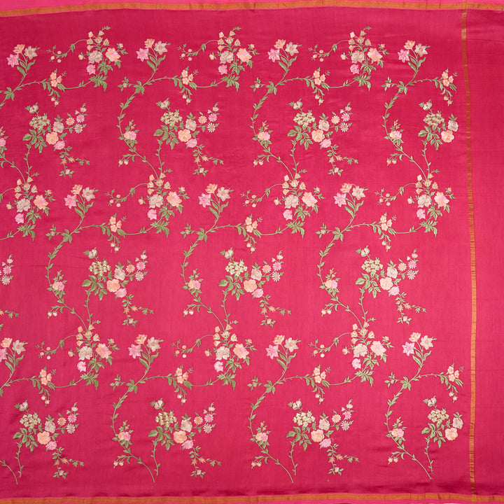 Feral Embroidered Saree on Fuxia Silk Chanderi