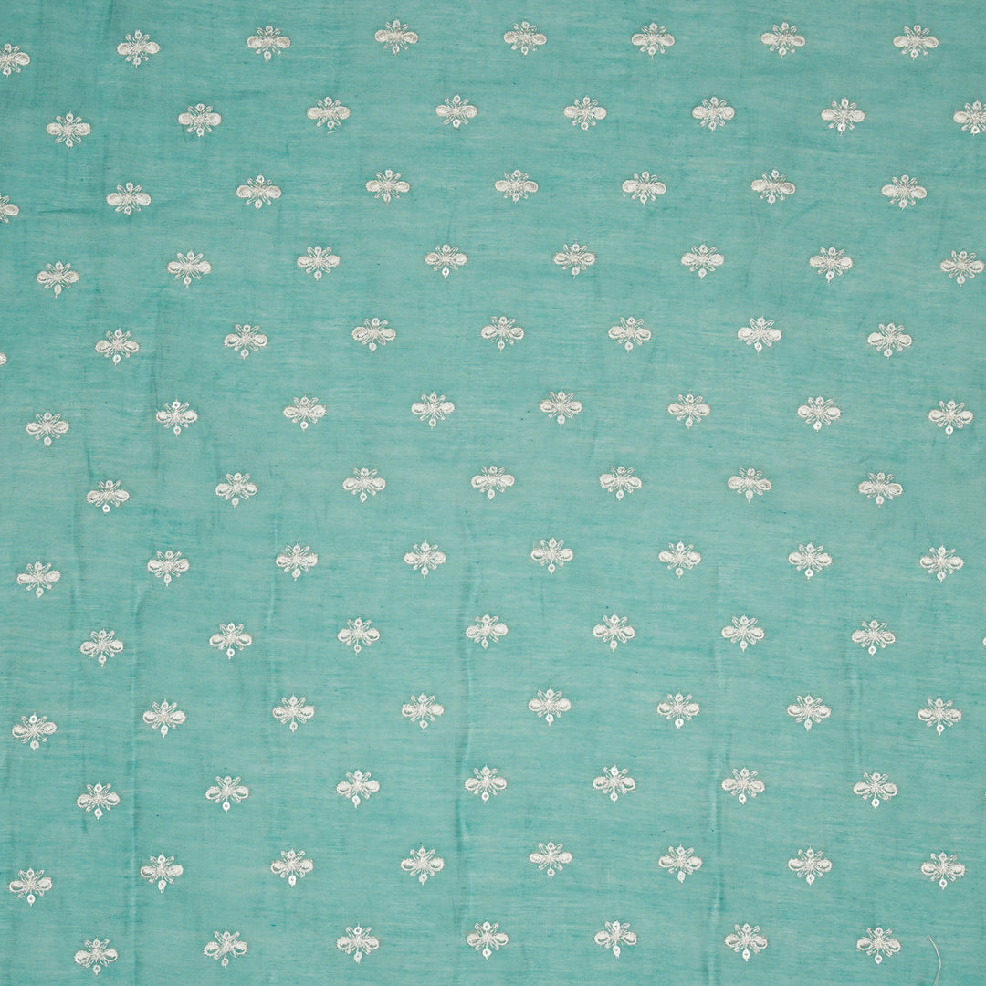 Sheetal Buti on Turquoise Cotton Silk  Embroidered Fabric