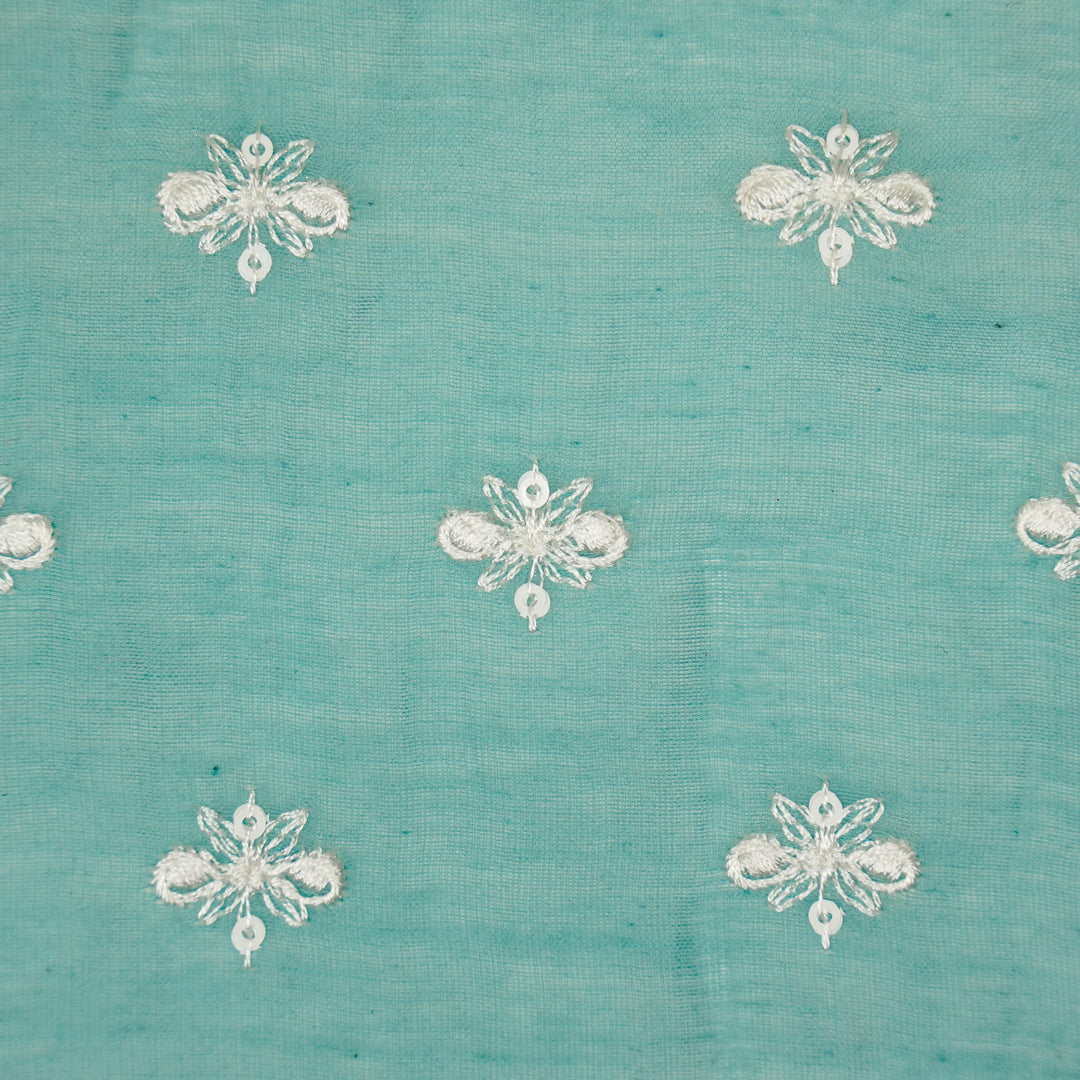 Sheetal Buti on Turquoise Cotton Silk  Embroidered Fabric
