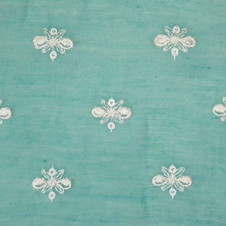 Sheetal Buti on Turquoise Cotton Silk  Embroidered Fabric