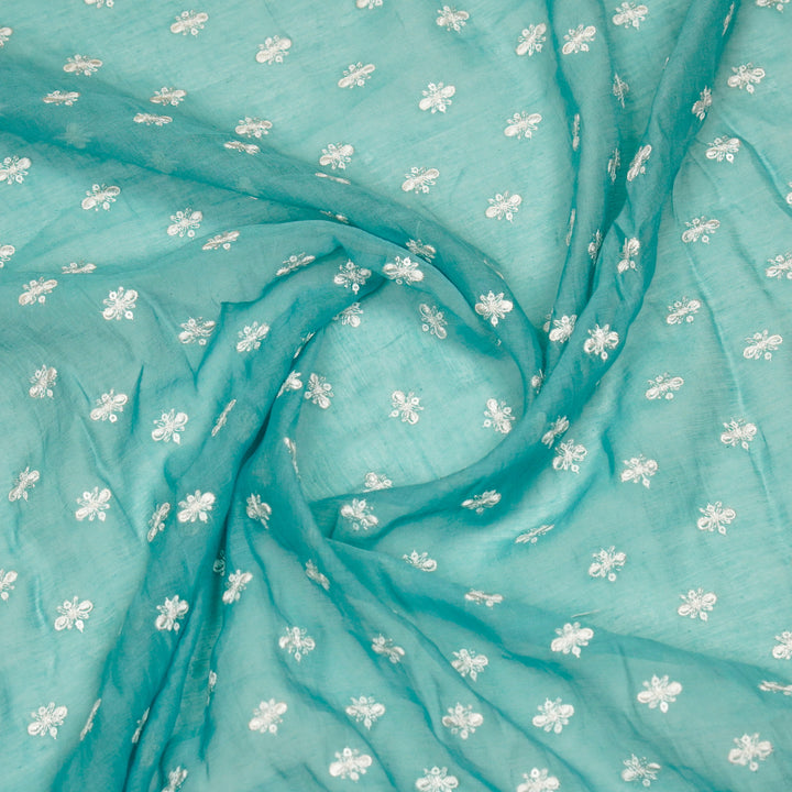 Sheetal Buti on Turquoise Cotton Silk  Embroidered Fabric