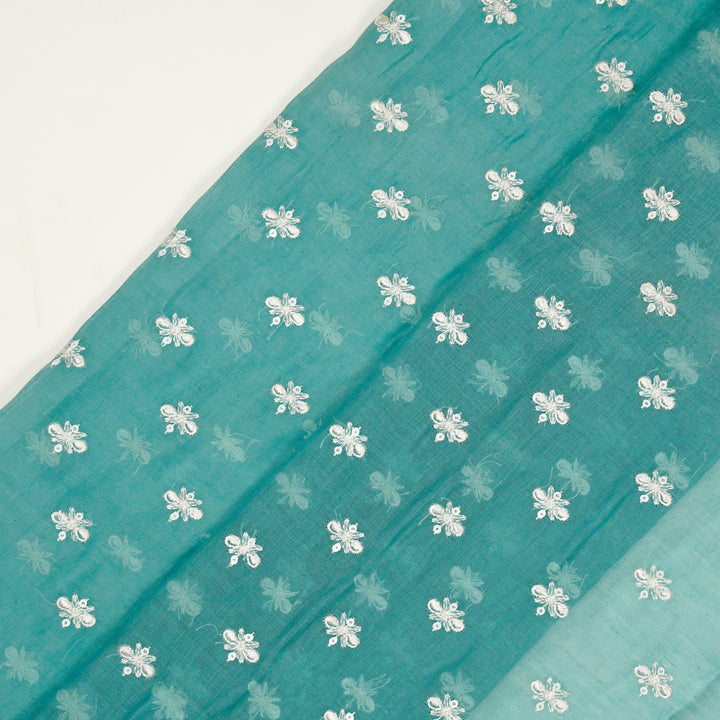 Sheetal Buti on Turquoise Cotton Silk  Embroidered Fabric