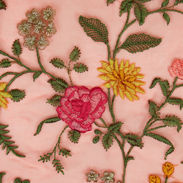 Rosa Jaal on Gajari Silk Organza  Embroidered Fabric