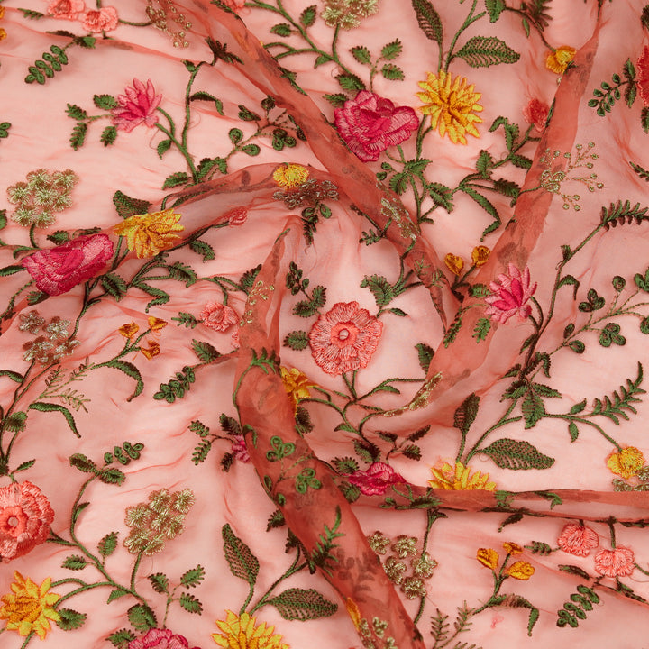 Rosa Jaal on Gajari Silk Organza  Embroidered Fabric