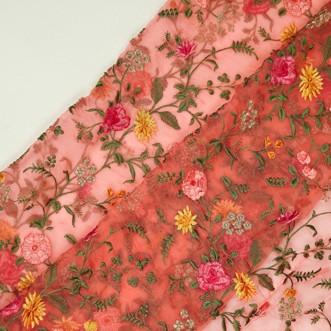 Rosa Jaal on Gajari Silk Organza  Embroidered Fabric