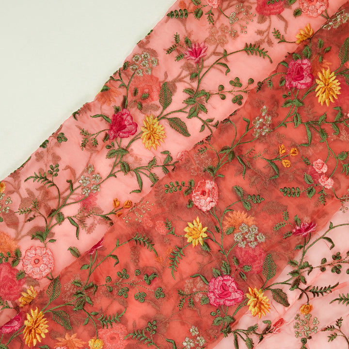 Rosa Jaal on Gajari Silk Organza  Embroidered Fabric
