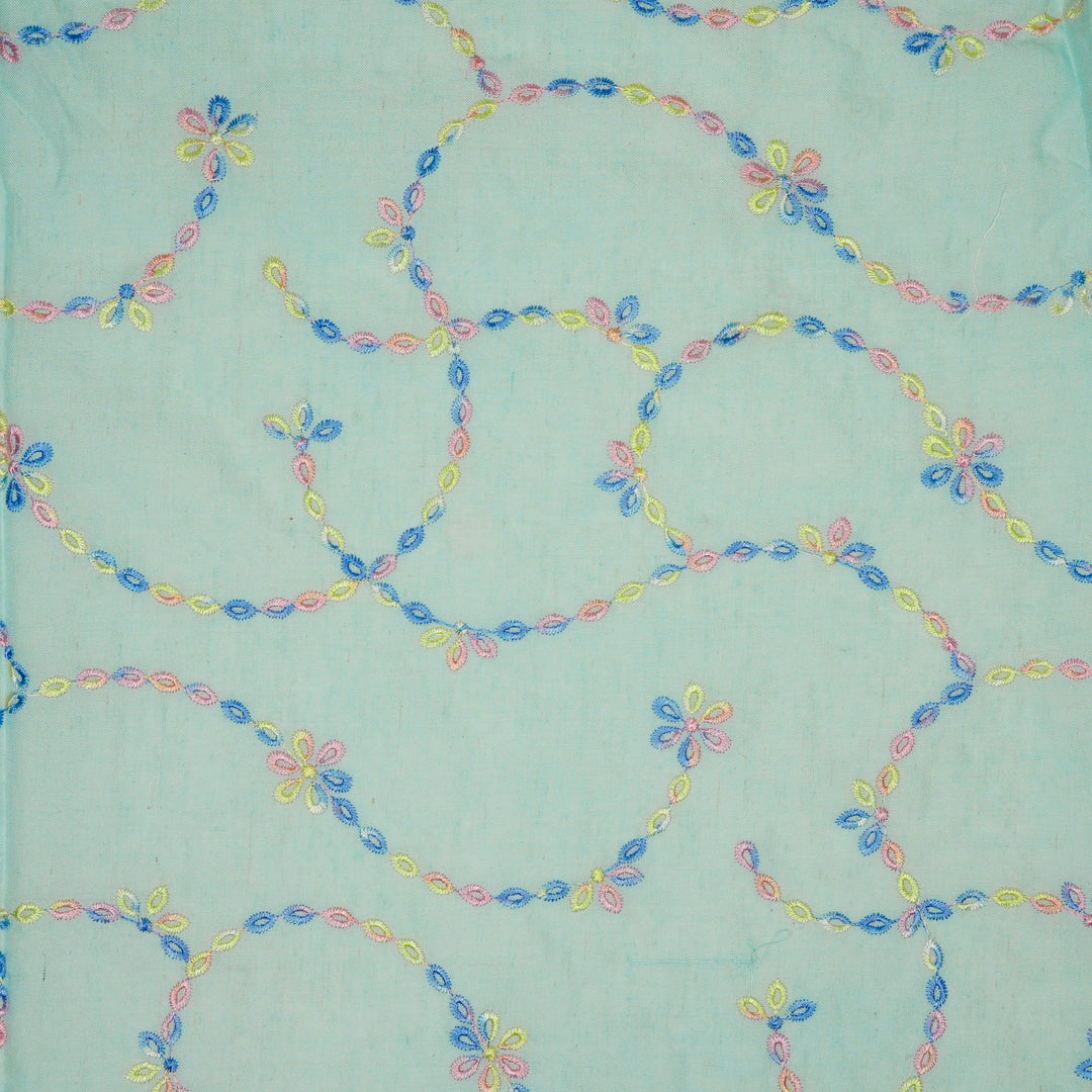 Ayla Jaal on Sky Blue Cotton Linen Embroidered Fabric