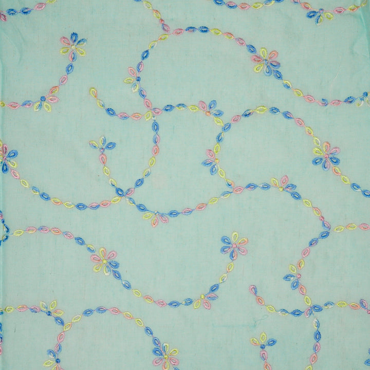 Ayla Jaal on Sky Blue Cotton Linen Embroidered Fabric