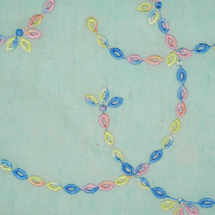 Ayla Jaal on Sky Blue Cotton Linen Embroidered Fabric