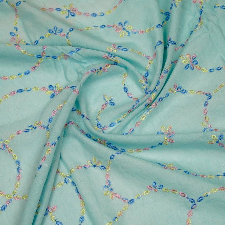 Ayla Jaal on Sky Blue Cotton Linen Embroidered Fabric