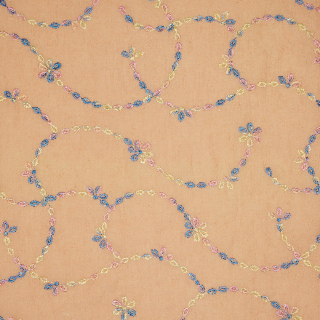 Ayla Jaal on Peach Cotton Linen Embroidered Fabric