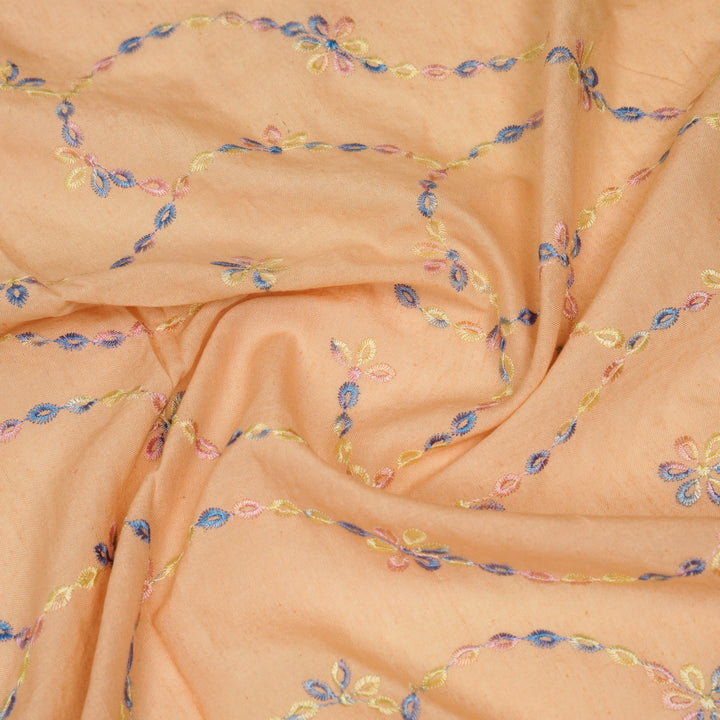 Ayla Jaal on Peach Cotton Linen Embroidered Fabric