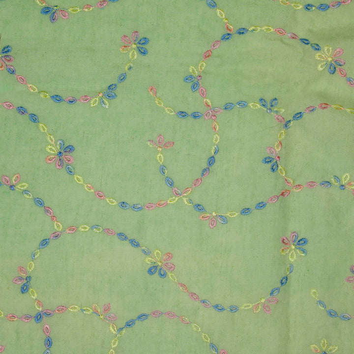 Ayla Jaal on Sea Green Cotton Linen Embroidered Fabric